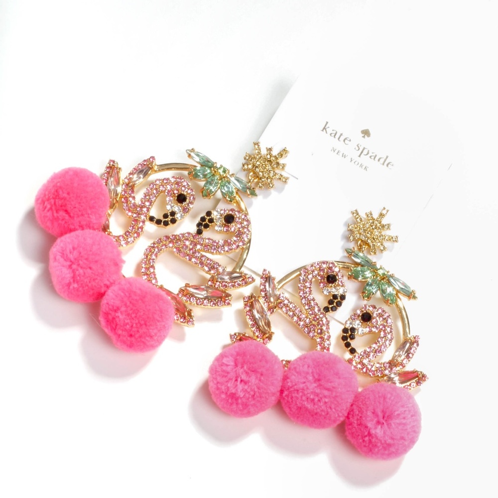 kate spade flamingo pool pom pom earrings